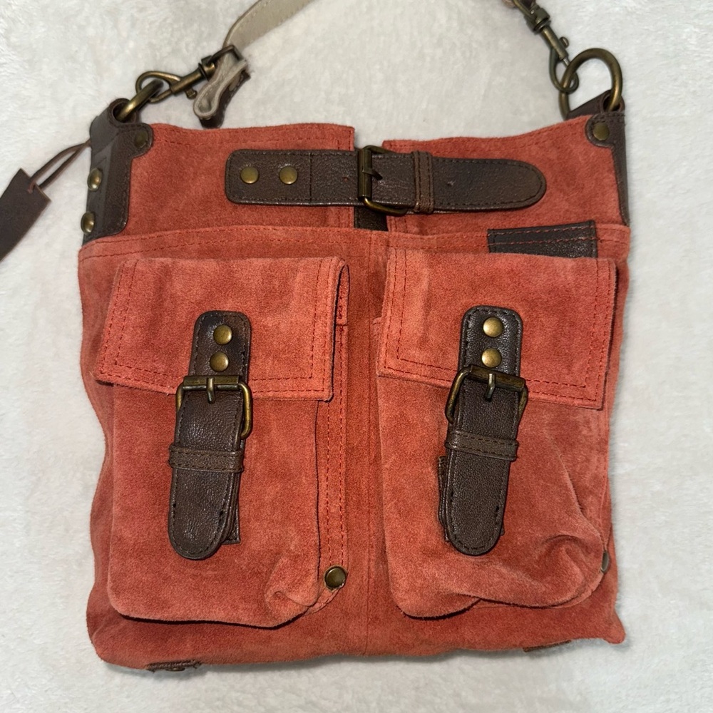 Genuine Leather & Suede Crossbody Messenger Bag, Unisex - Picture 2 of 11